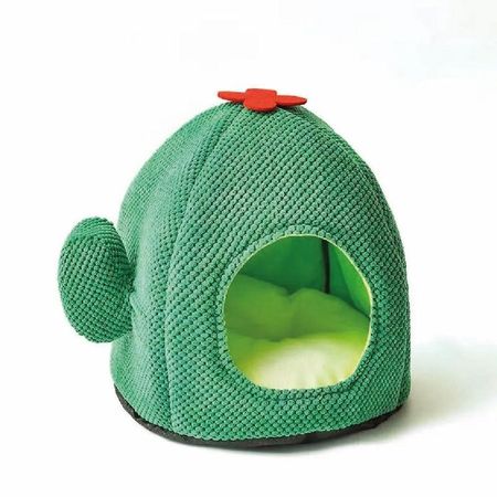 Cama Cactus Cueva Para Gatos Chenille Verde Esmeralda