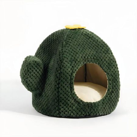 Cama Cactus Cueva Para Gatos Chenille Verde Oscuro