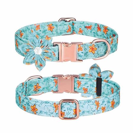 Collar Floral Para Mascotas Turquesa - Talla M