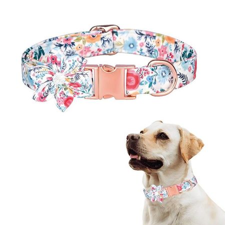 Collar Floral Para Mascotas Celeste Blanco - Talla M