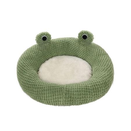 Cama Rana Donut Para Mascotas Terciopelo Suave Verde Talla M