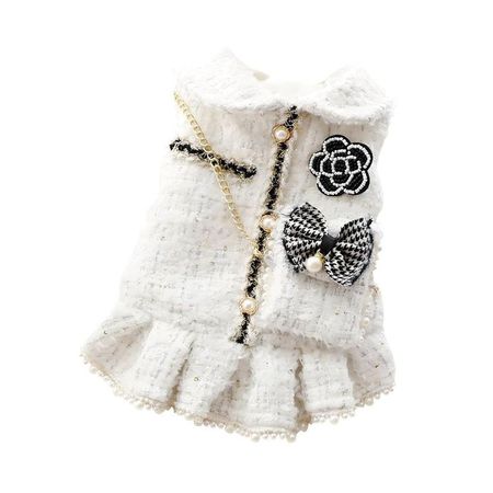 Ropa Para Perros Vestido Tweed Perlas Blanco - Talla XL