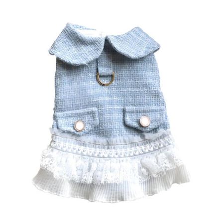 Ropa Para Perros Vestido Falda Plisada Celeste - Talla XS