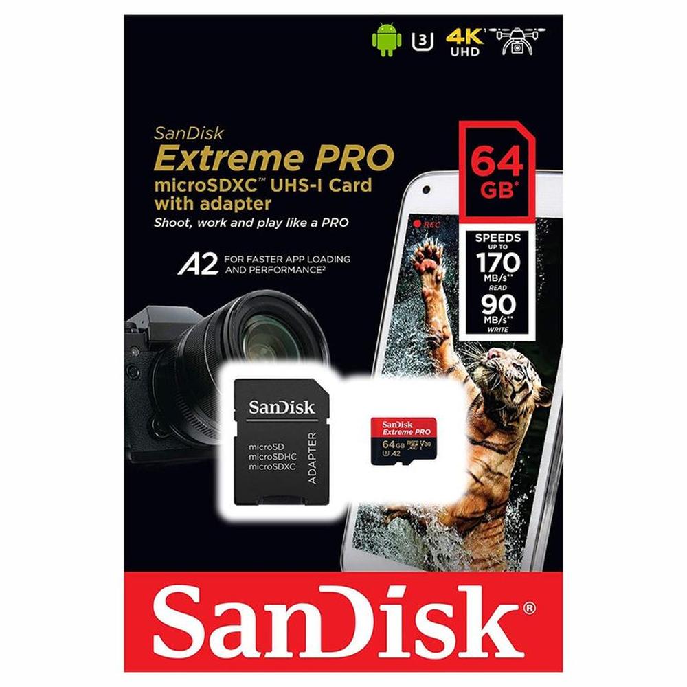 Memoria Micro SD Sandisk Extreme Pro 64GB 4k 170Mbs