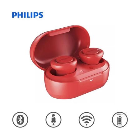 Audífonos Philips Intrauditivos TAT1215 Inalámbricos Bluetooth IPX4 Rojo