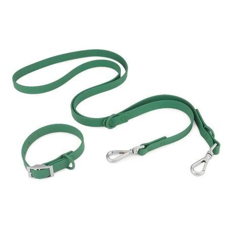 Correa y Collar PVC Impermeable Para Perros Verde - Talla M