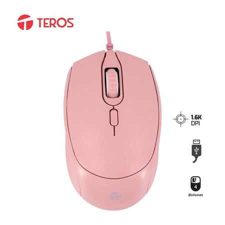 Mouse Óptico Teros Te-1226S 800-1200-1600 Dpi-Usb-4 Botones Rosado
