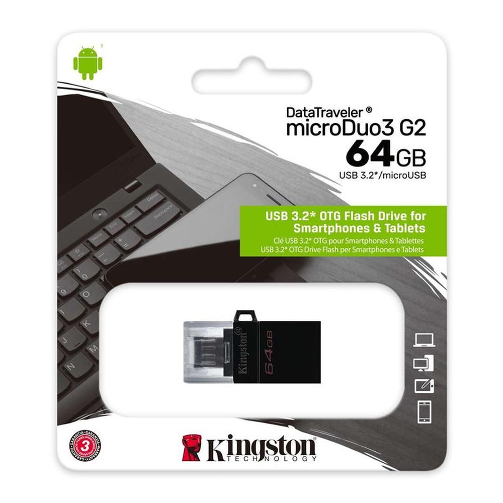 Memoria MicroDuo Kingston 64GB 3.0 USB OTG Plomo