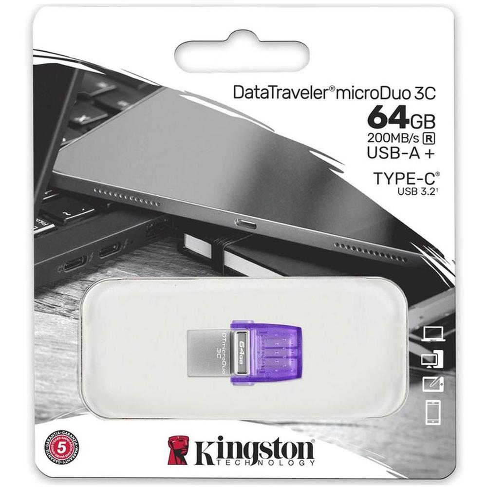 Memoria USB Kingston MICRODUO3CG3 64GB TIPOA-USB-C 200Mbs