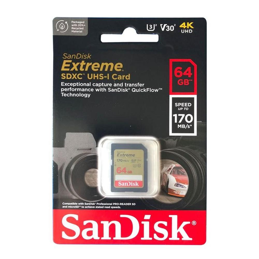 Sandisk Memoria SD Extreme 64GB 4k UHS-I Clase-10 U3 170mbs