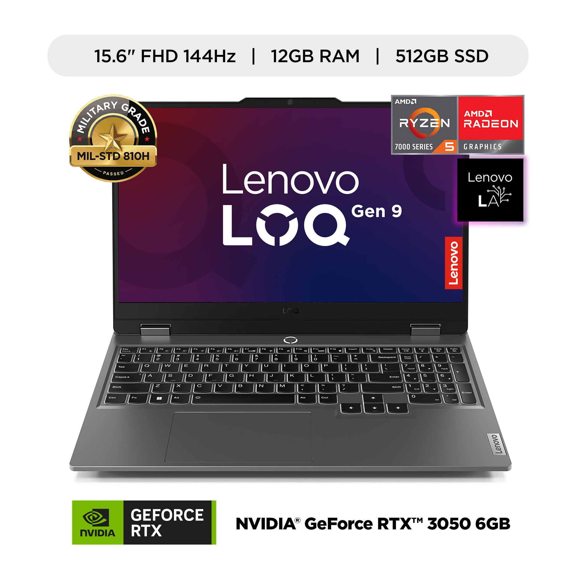 Laptop Gamer LENOVO LOQ 15.6"" AMD Ryzen 5 7235HS 12GB RAM 512GB SSD RTX 3050 6GB