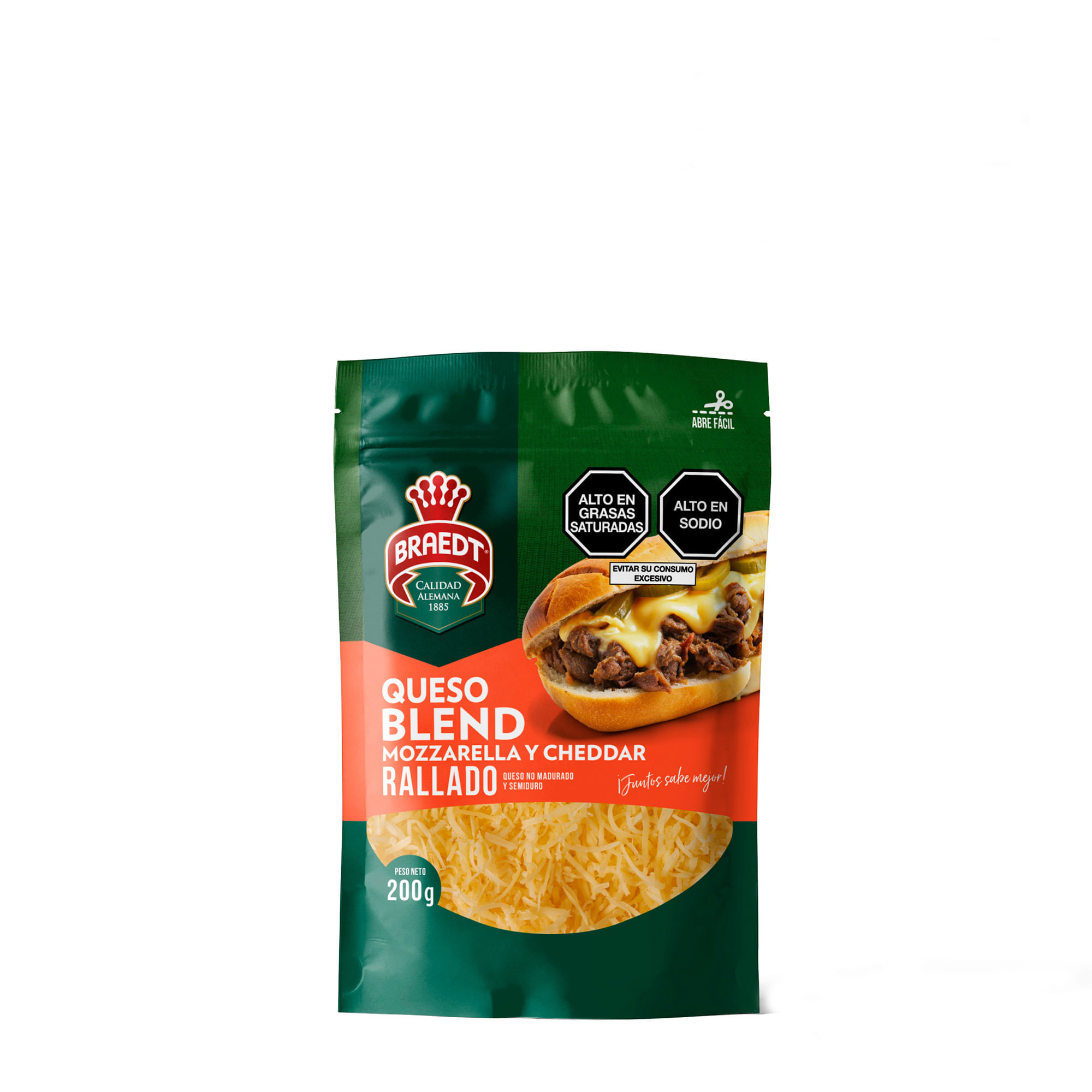 Queso Blend Mozzarella y Cheddar Rallado BRAEDT Paquete 200g