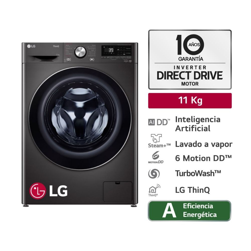 Lavadora LG Carga Frontal 11Kg Negro Modelo WM11BVC3S6