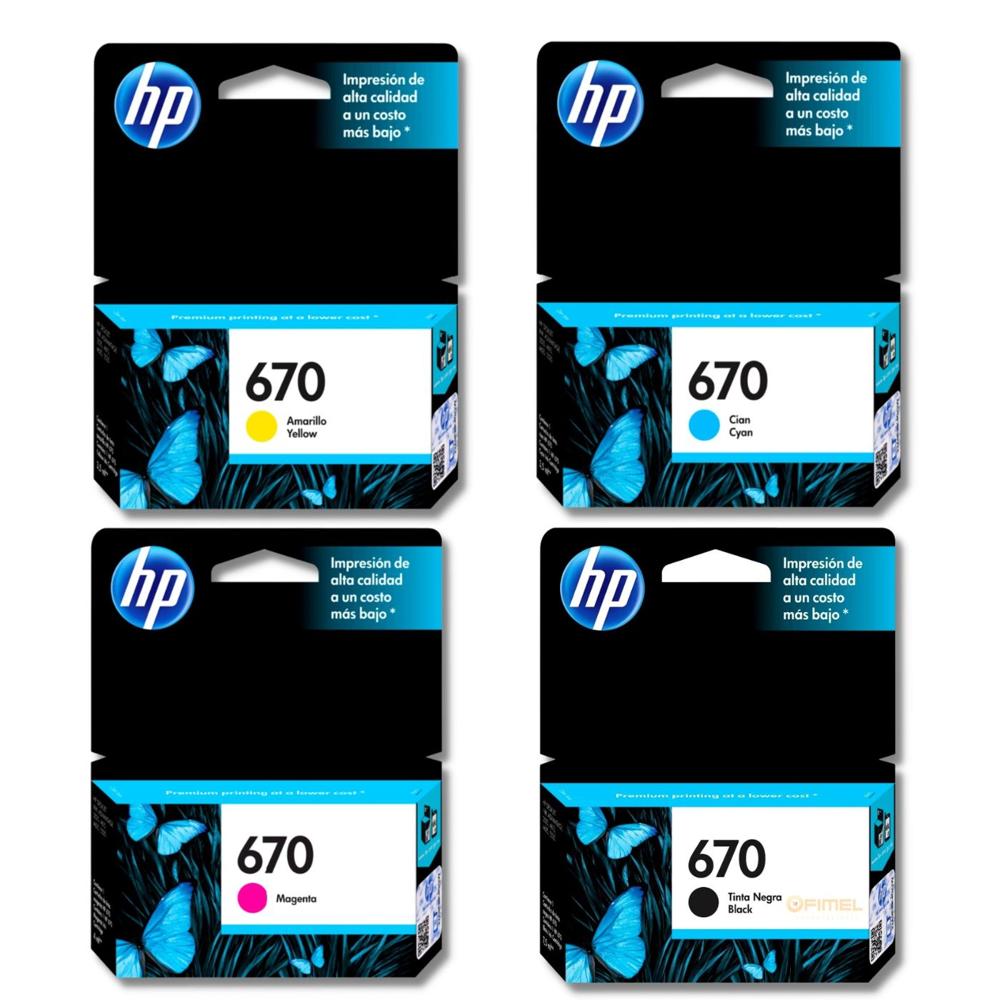 Kit Tinta HP 670 Negro Cyan Magenta Amarillo
