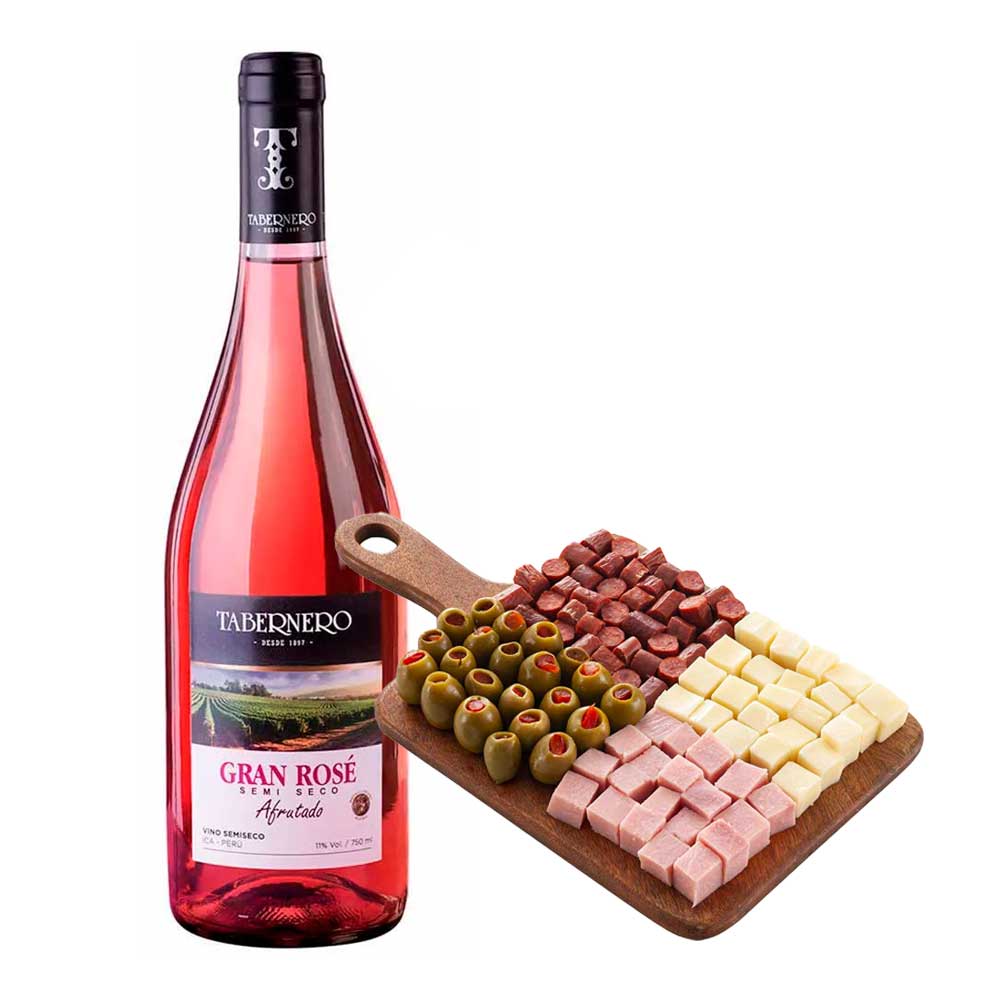 Pack Vino Rosé TABERNERO Gran Rosé Semi Seco Botella 750ml + Tabla Piqueo Tradicional BELL´S