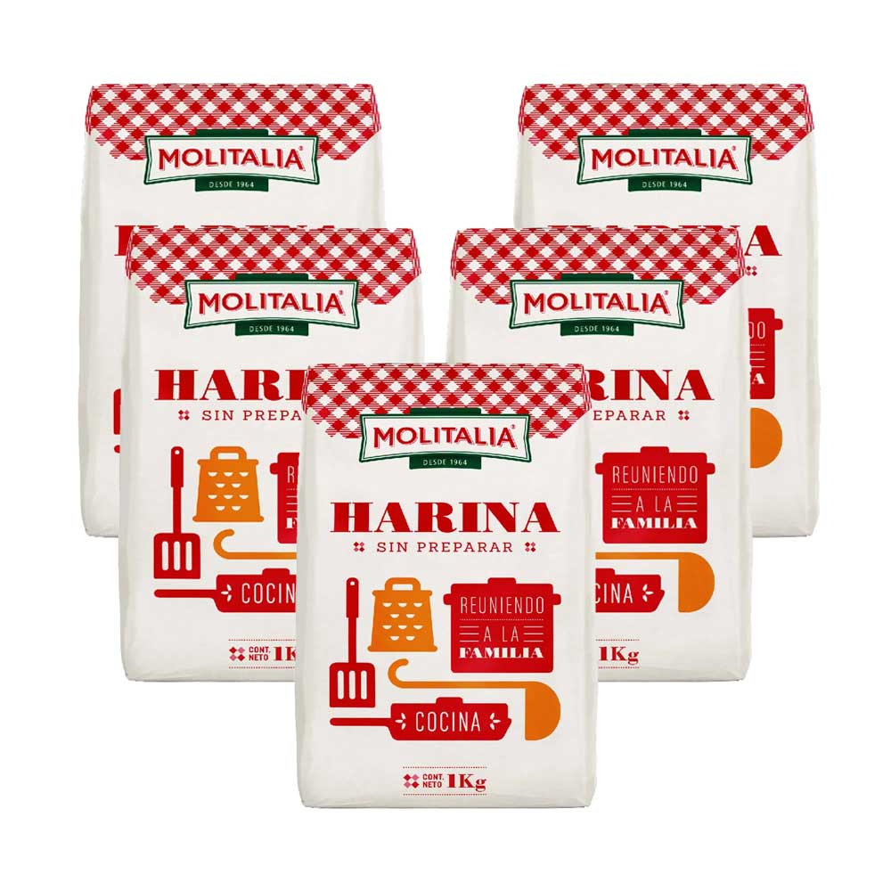 Pack Harina de Trigo sin Preparar MOLITALIA sin Preparar Bolsa 1kg x 5un