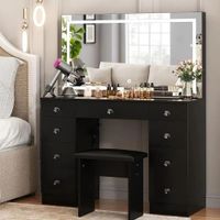 Tocador de Maquillaje con Espejo y Luces Negro 110cm