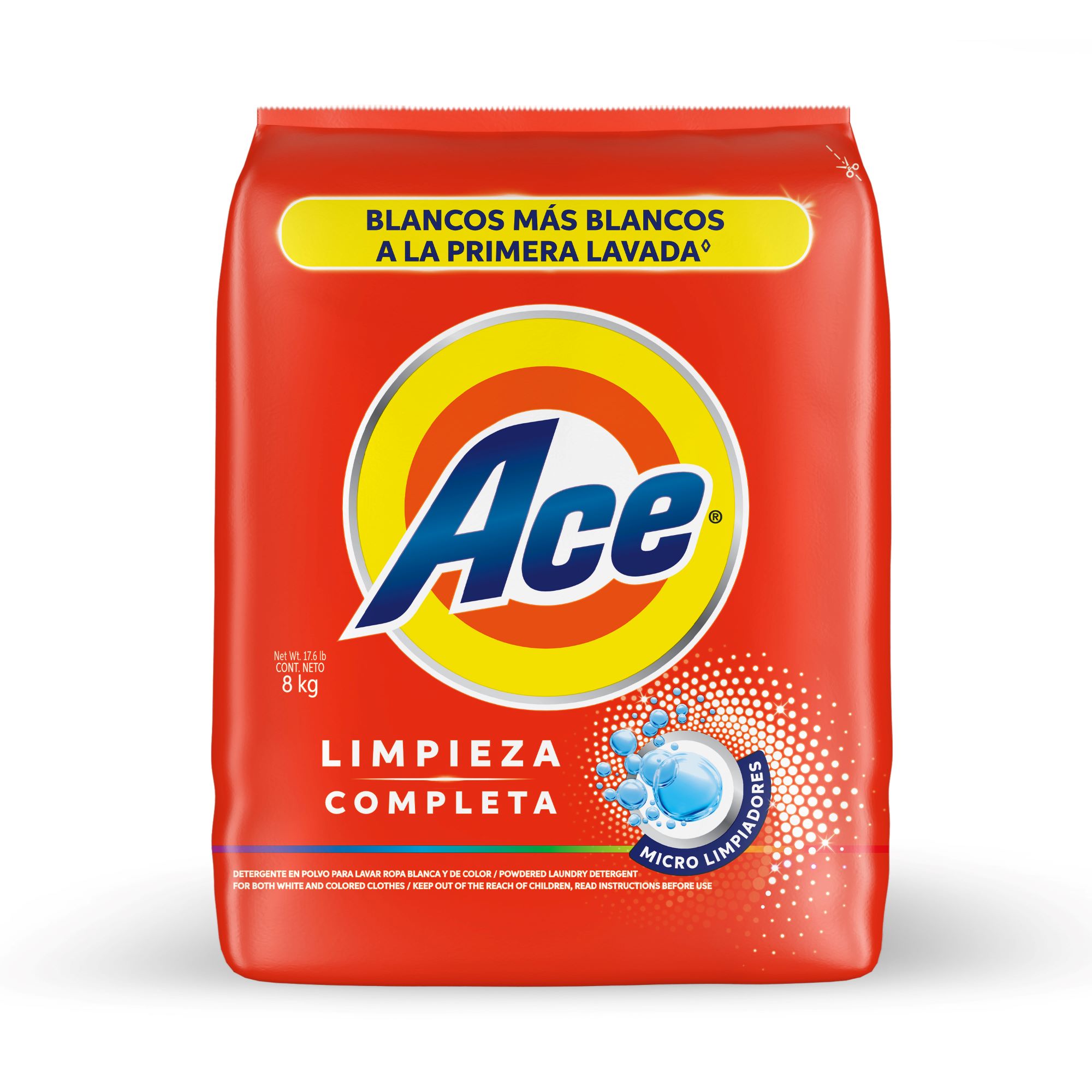 Detergente en Polvo ACE Limpieza Completa Bolsa 8Kg