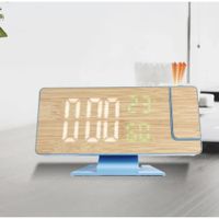 Reloj Digital Proyector Despertador de Hora Alarma Pantalla de Madera Celeste