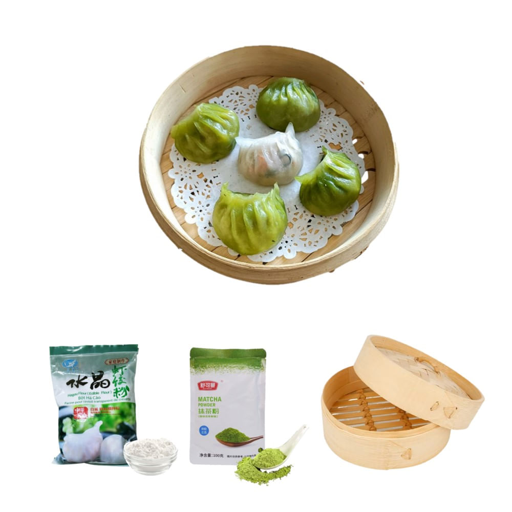 Pack Dumplings 3u Harina de Almidon de Trigo. Matcha. Vaporera