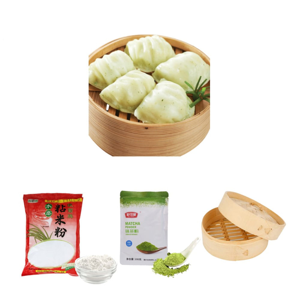 Pack Dumplings 3u Harina de Arroz. Matcha en Polvo. Vaporera de Bambu
