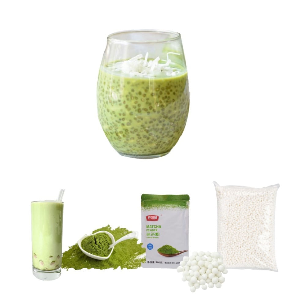 Pack Bubble Tea 2u Matcha. Perlas de Tapioca Blanca