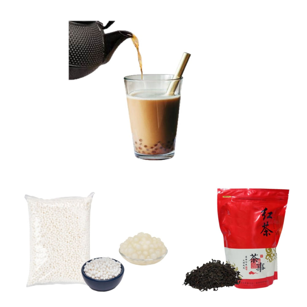 Pack Bubble Tea 2u Te Negro. Perlas de Tapioca Blanca
