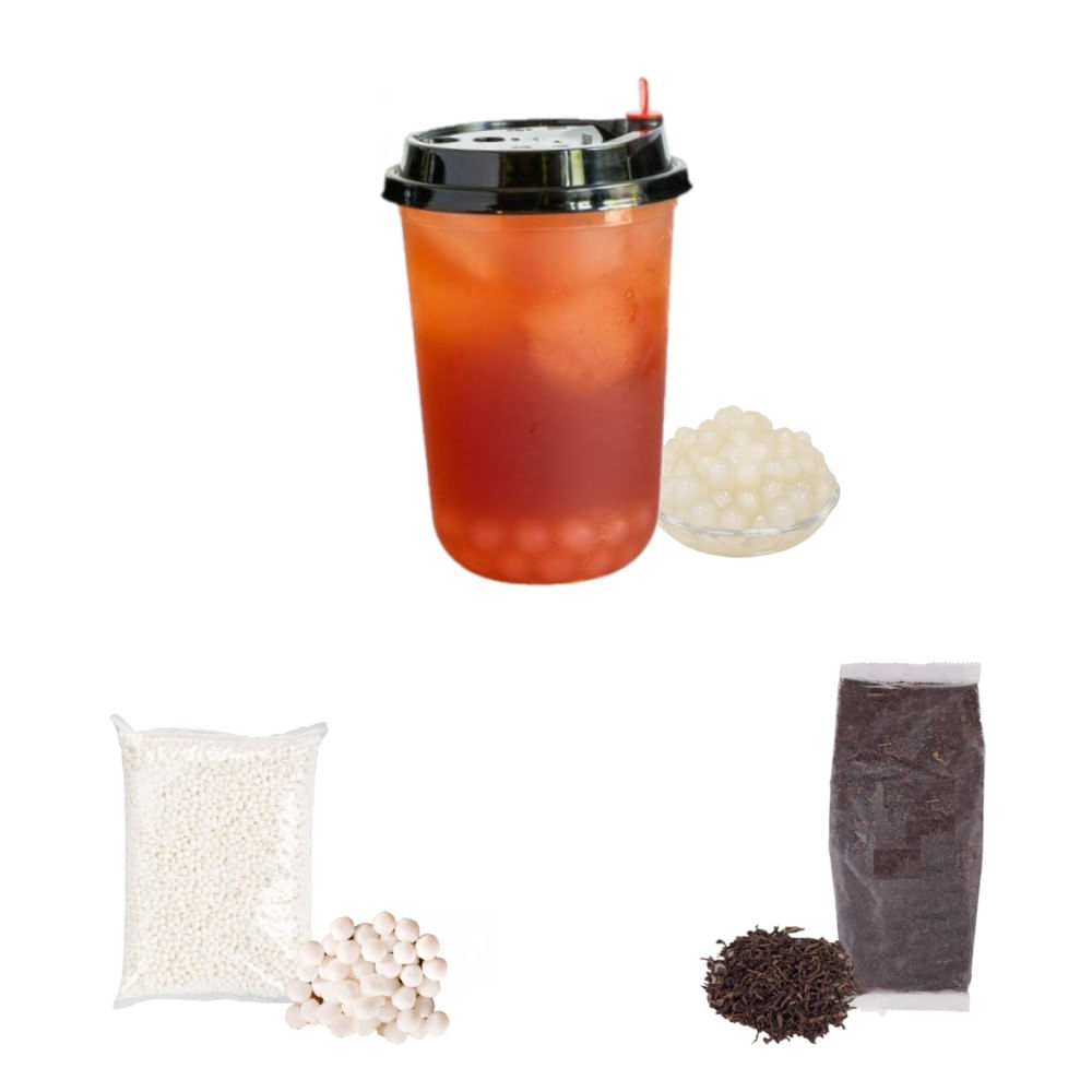Pack Bubble Tea 2u Te Rojo. Perlas de Tapioca Blanco