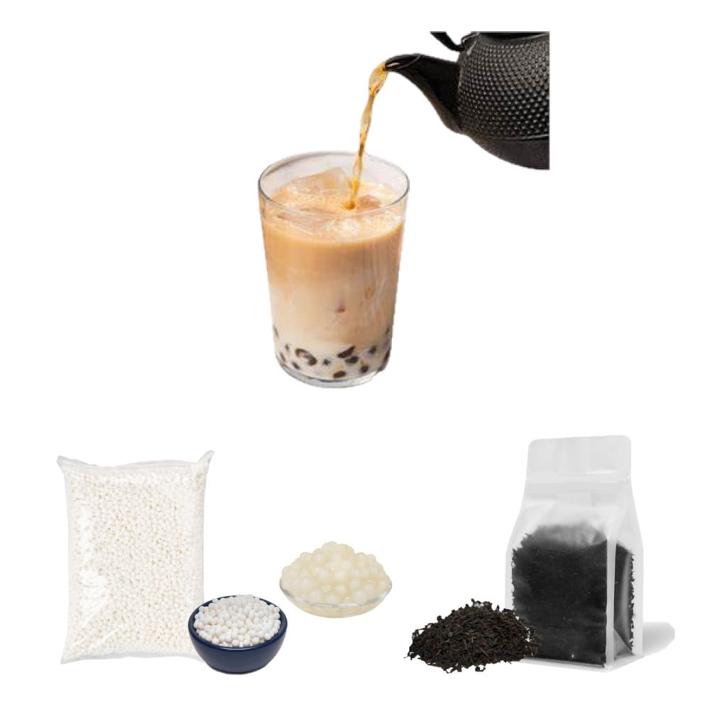 Pack Bubble Tea 2u Te Negro en Hebras. Tapioca Blanca