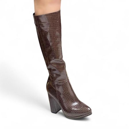 Bota Mujer Labrado Charol Taco 10 1299 5C-95 Color Marron Talla 37