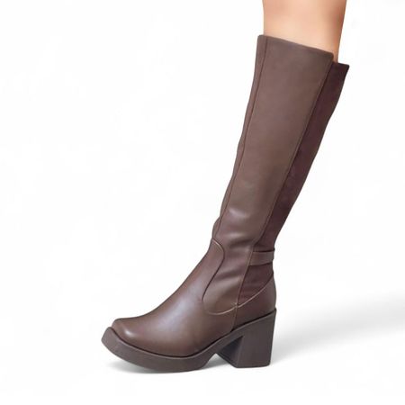 Bota Mujer Punta Cuadrada Gamuza Posterior 1299 5C-75 Color Marron Talla 38