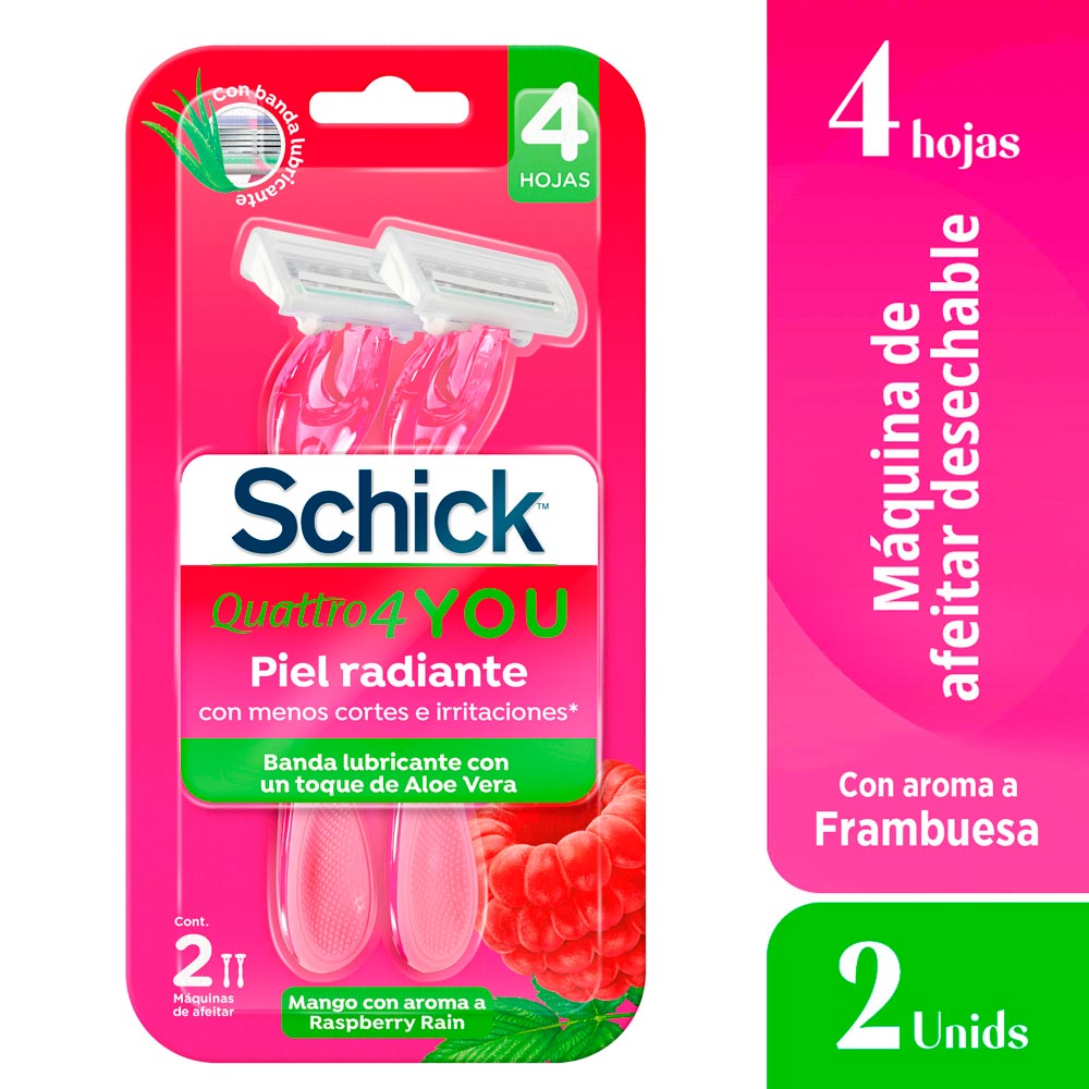 Máquina de Afeitar Desechable Quattro You SCHICK Raspberry Rain Paquete 2un