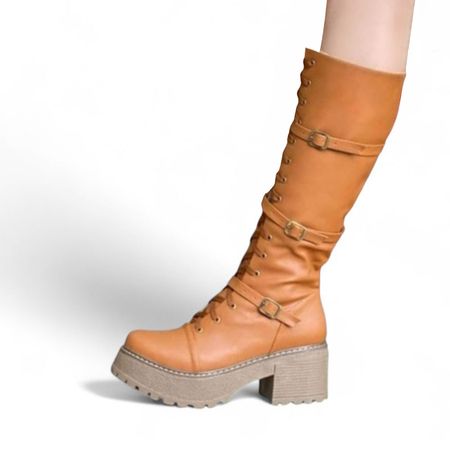 Bota Mujer Warrior 3 Hebilllas Taco 5 1299 5C-75 Color Naranja Talla 39