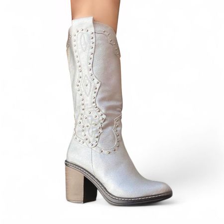 Bota Mujer Texana Perlas 1299 5C-95 Color Plateado Talla 38