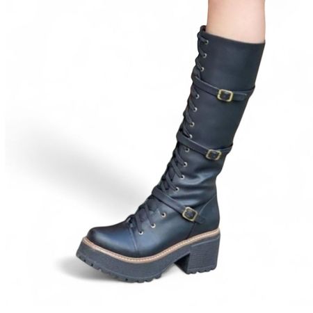Bota Mujer Warrior 3 Hebilllas Taco 5 1299 5C-75 Color Negro Talla 38