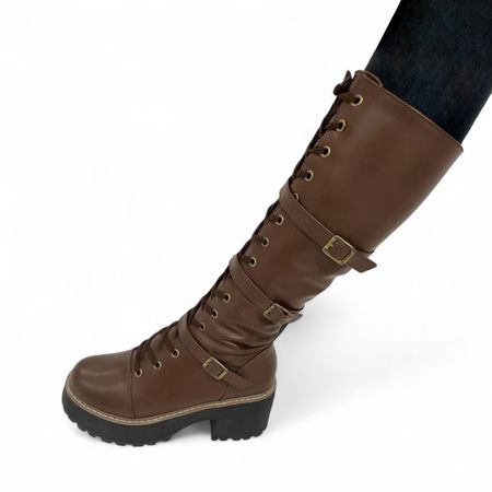 Bota Mujer Warrior 3 Hebilllas Taco 5 1299 5C-75 Color Marron Talla 37