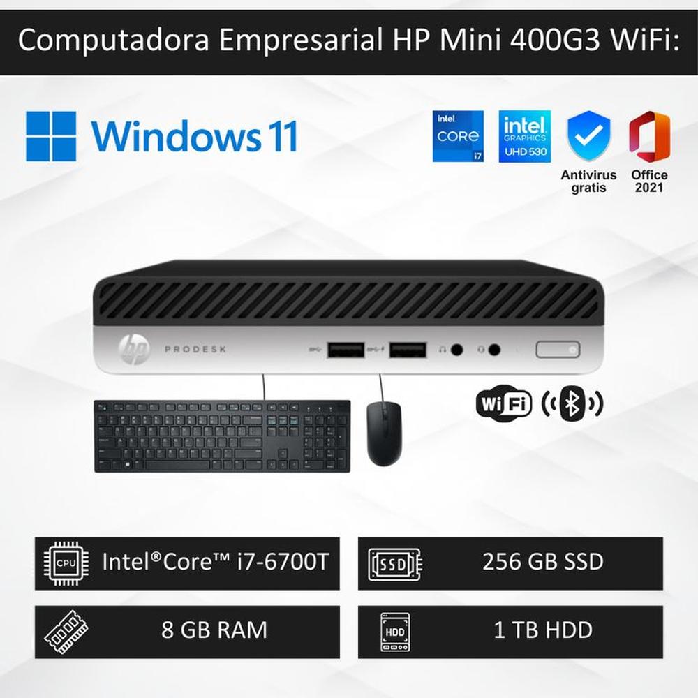 Computadora PC HP Mini 400G3 WiFi - Intel ci7 6700T 8GB RAM-256GB SSD+1TB HDD