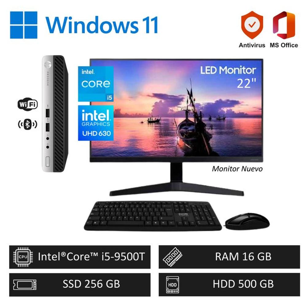 Computadora PC Intel ci5-9500T 16GB RAM 256GB SSD+500GB HDD + Monitor 22´´ FHD
