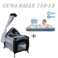 Cuna Corral Sally 716-1A Colchon Gris-Azul