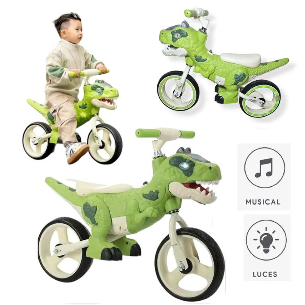 Bicicleta de Equilibrio Dino T-rex Musical y Luces  -Verde
