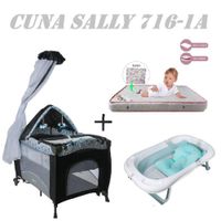 Cuna Sally 716-1A Tina Azul Colchon Gris-Rosa
