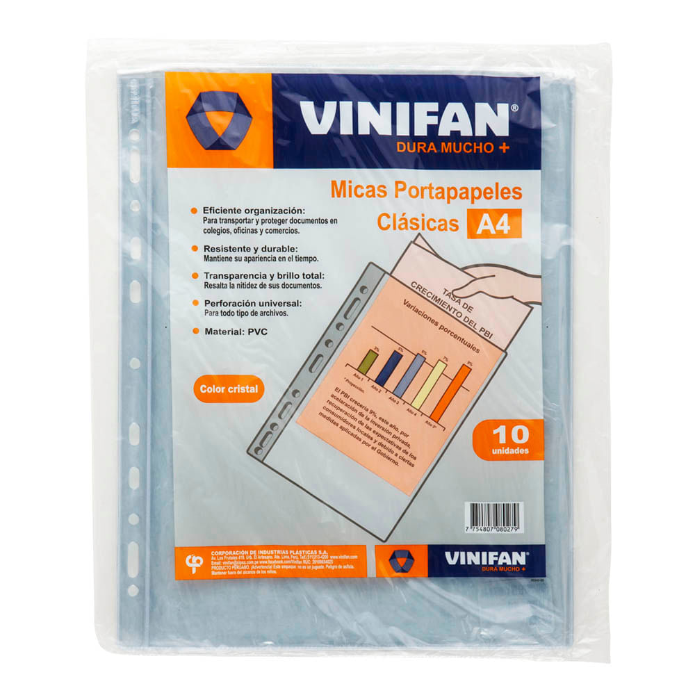 Mica Portapapel VINIFAN A4 Clásicas Paquete 10un