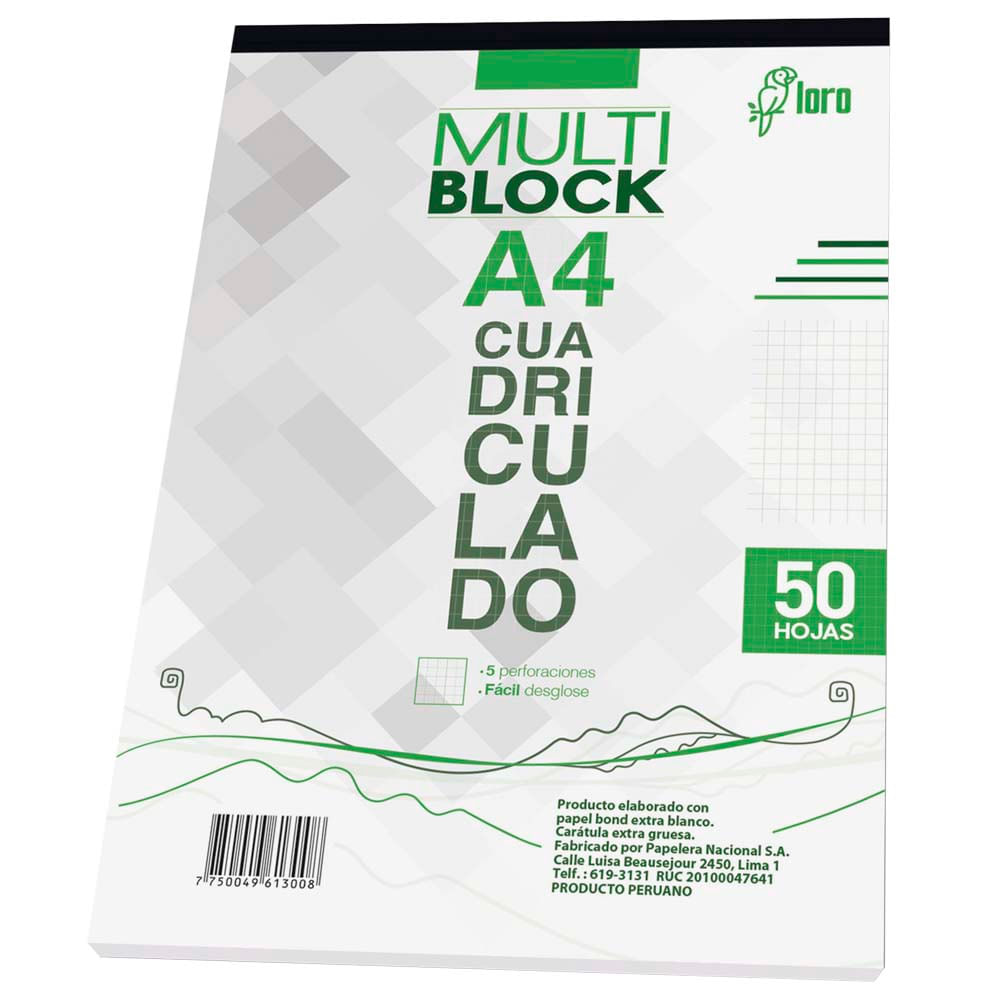 Block LORO Diseño Cuadriculado A4 50 Hojas