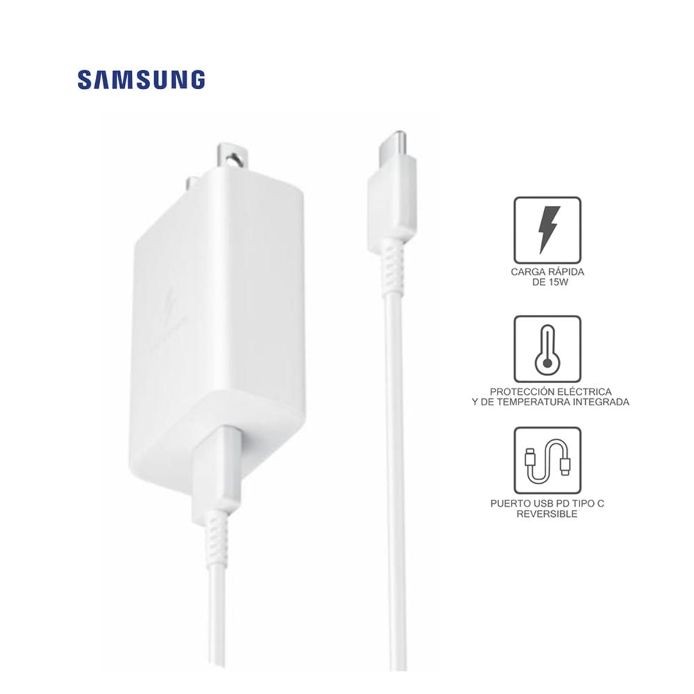 Cargador de Pared Samsung con Cable 1M 15W 2A C/Rápida USB-C A USB-C Blanco