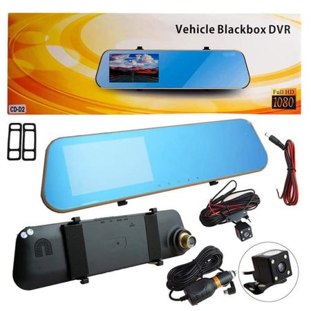 Espejo Retrovisor Cámara Doble + Visión Nocturna Borde Dorado