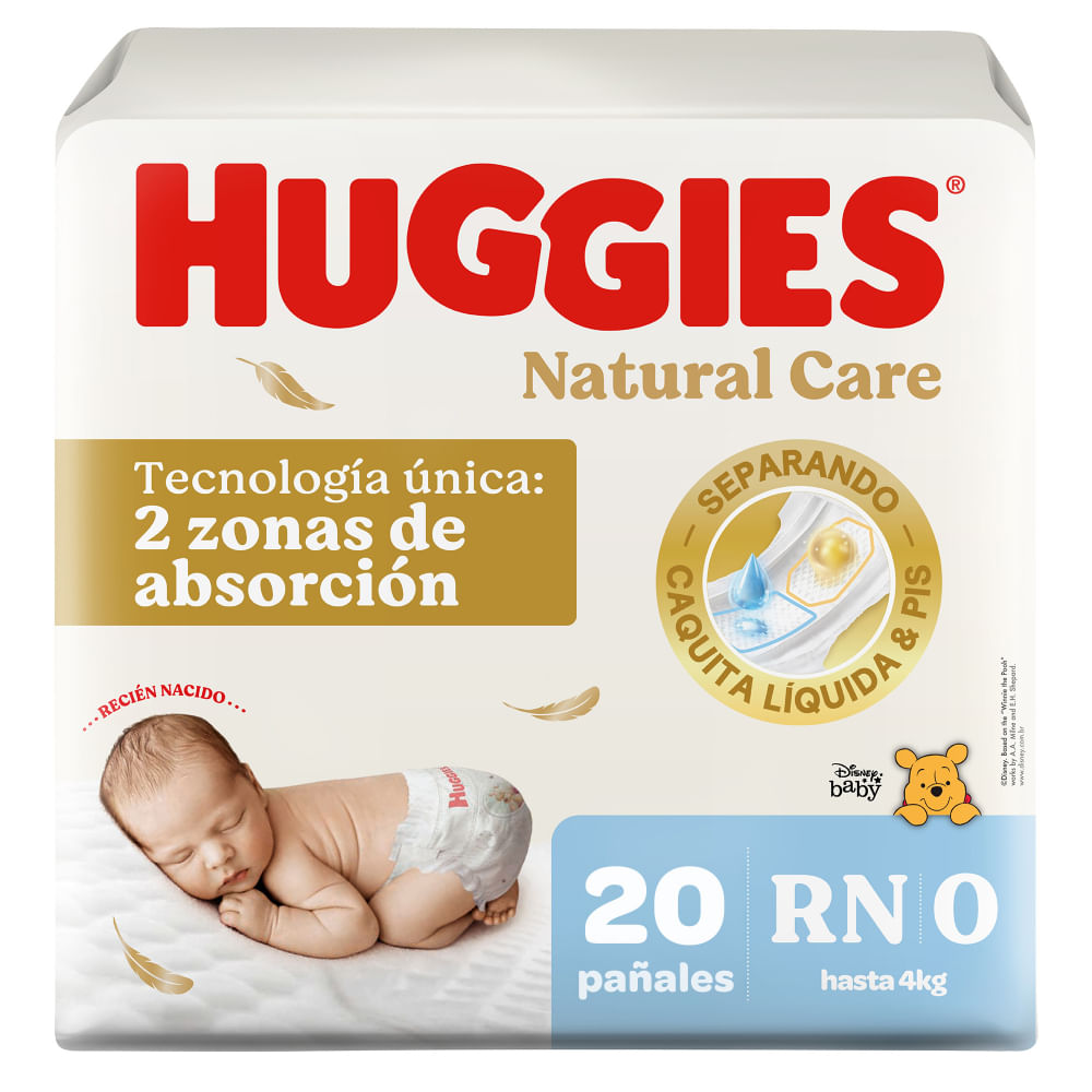 Pañales para Bebé HUGGIES Natural Care Etapa 1/RN Suavidad Insuperable Paquete 20un