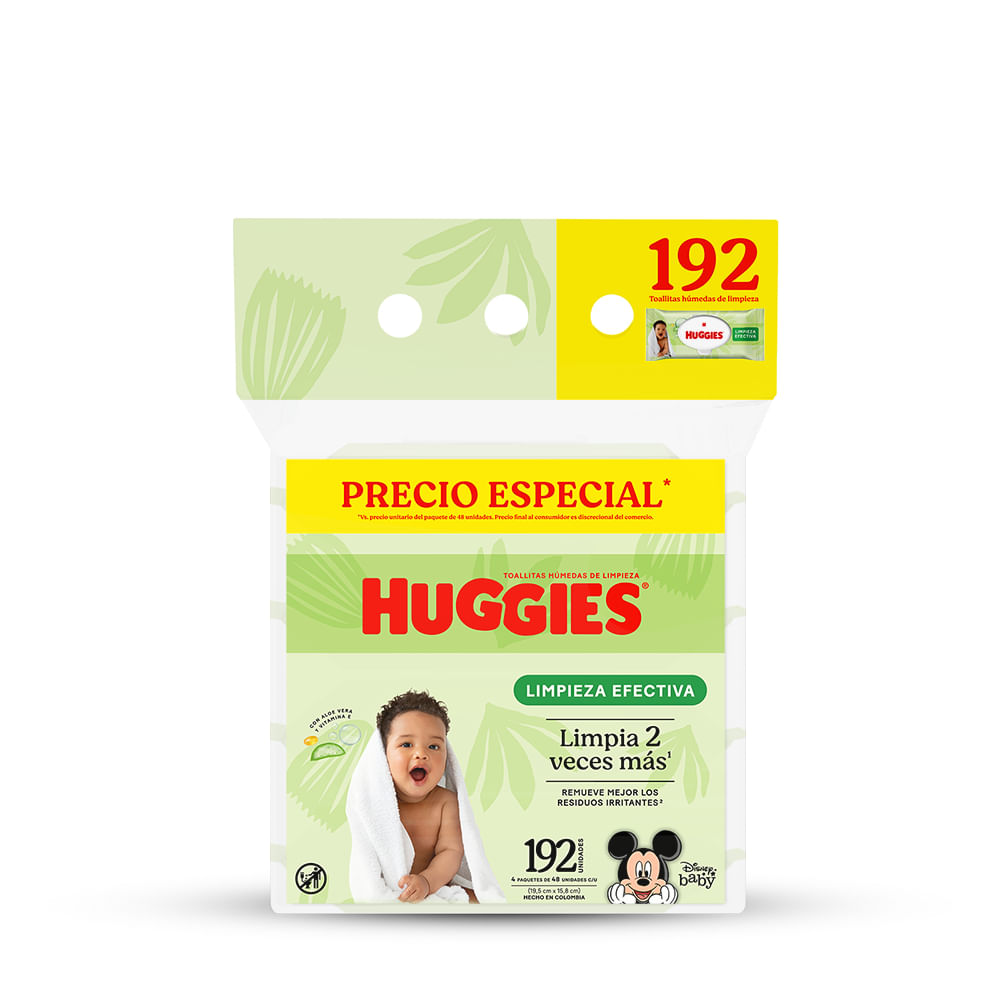 Toallitas Húmedas HUGGIES Limpieza Efectiva Desechables Paquete 192un