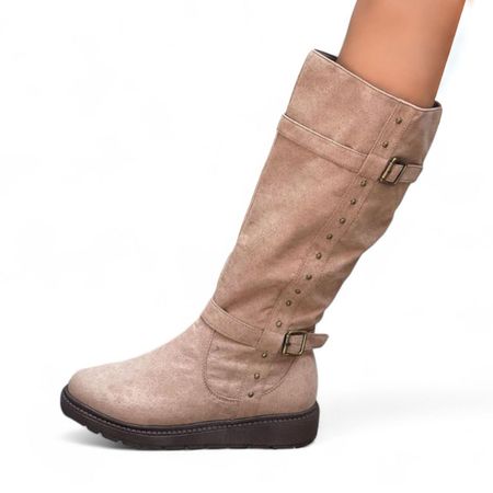 Bota Tres Cuartos Gamuza Acolchada Interior 1299 5C-65 Color Beige Talla 35