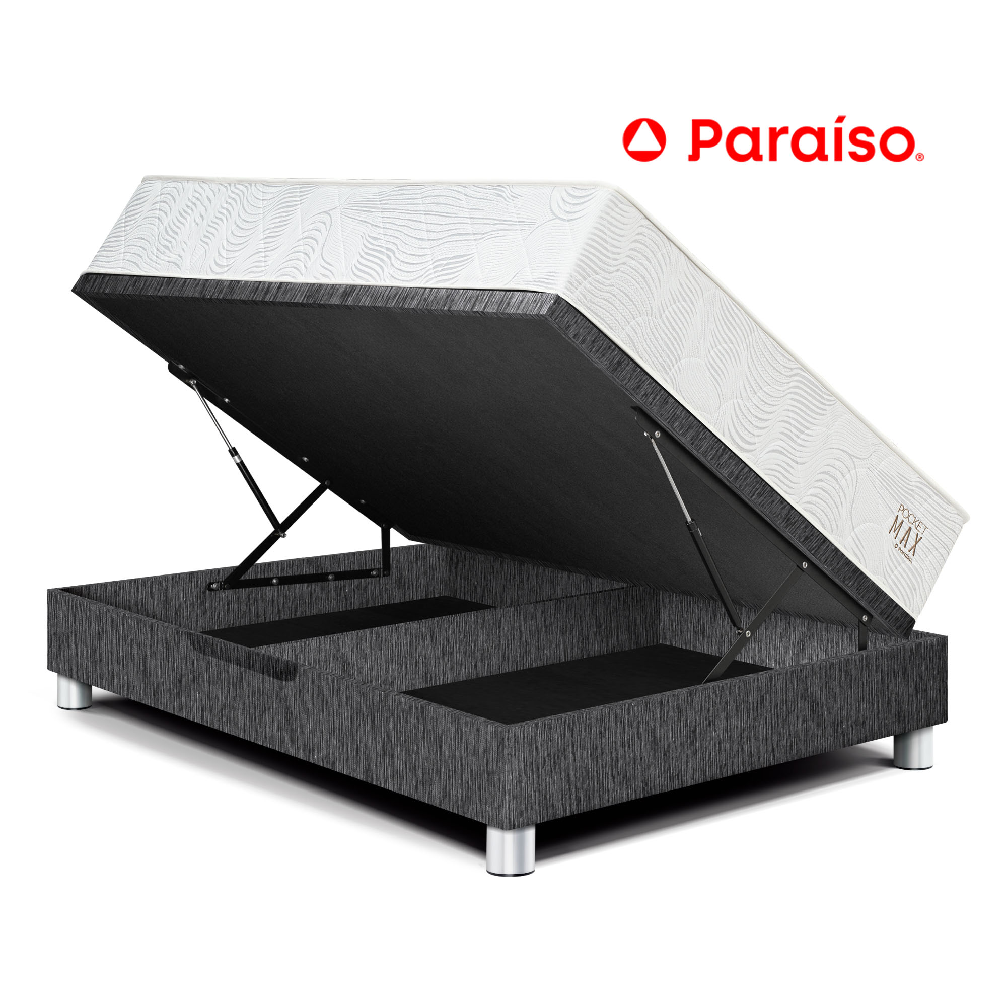 Cama Boxet PARAISO Pocket Max 1.5 Plazas Charcoal