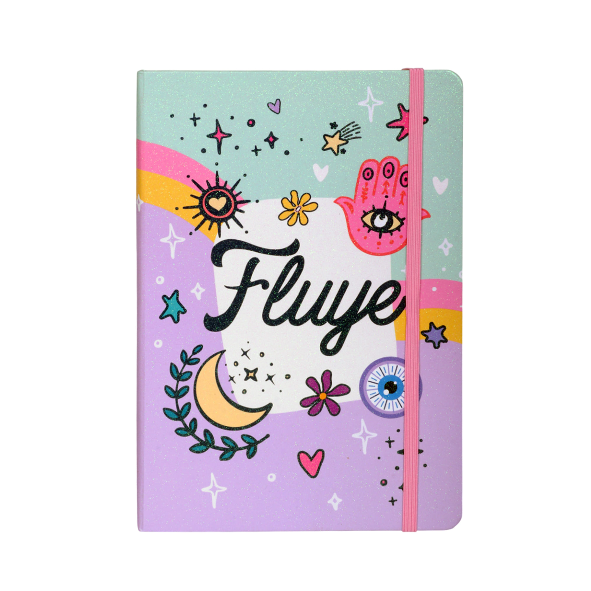 Libreta glitter con liga Fluye ARTESCO